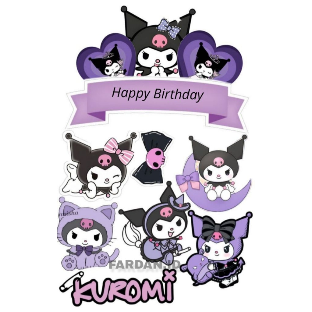TOPPER KUROMI /TOPPER CUSTOM NAMA KUROMI/TOPPER KUE ULANG TAHUN TEMA KUROMI