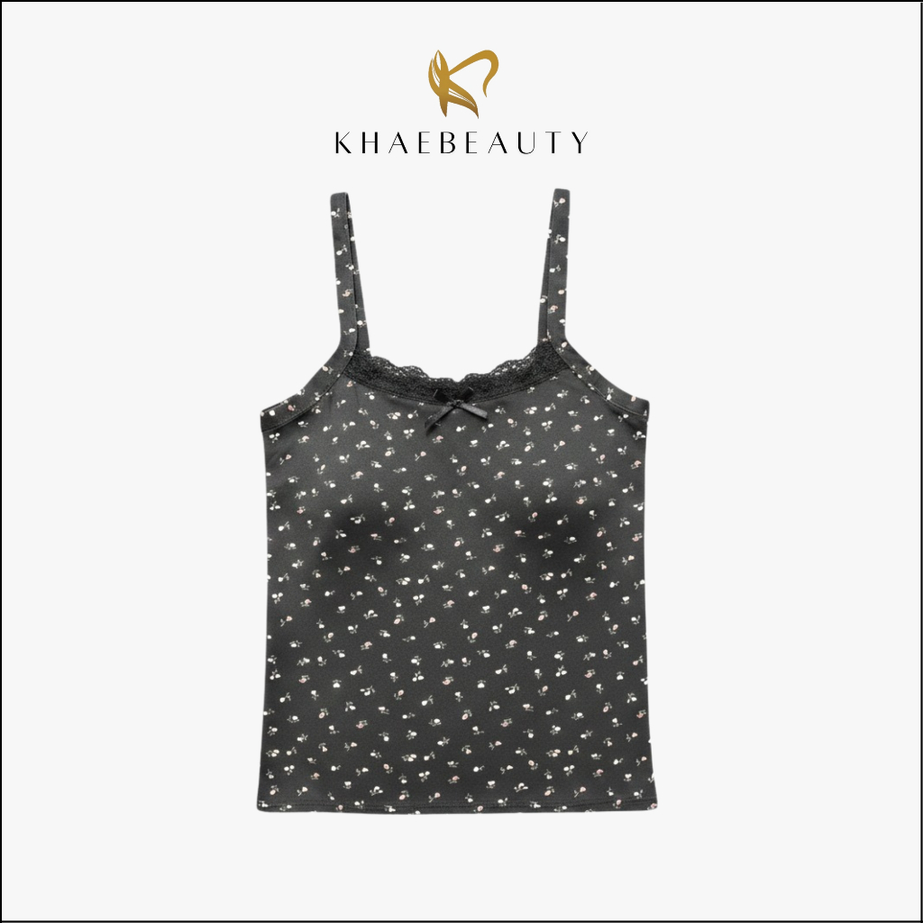 KHAEBEAUTY Tanktop Bra Wanita Motif Bunga Renda Pita Singlet Tali Kecil Floral Adem Lucu BR138