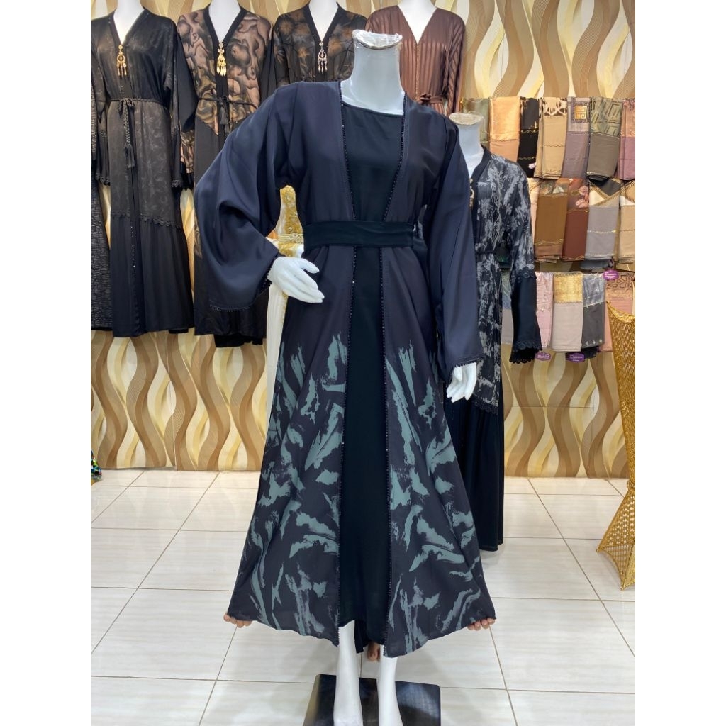 Abaya Dubai Model Inner Outer Motif Abstrak