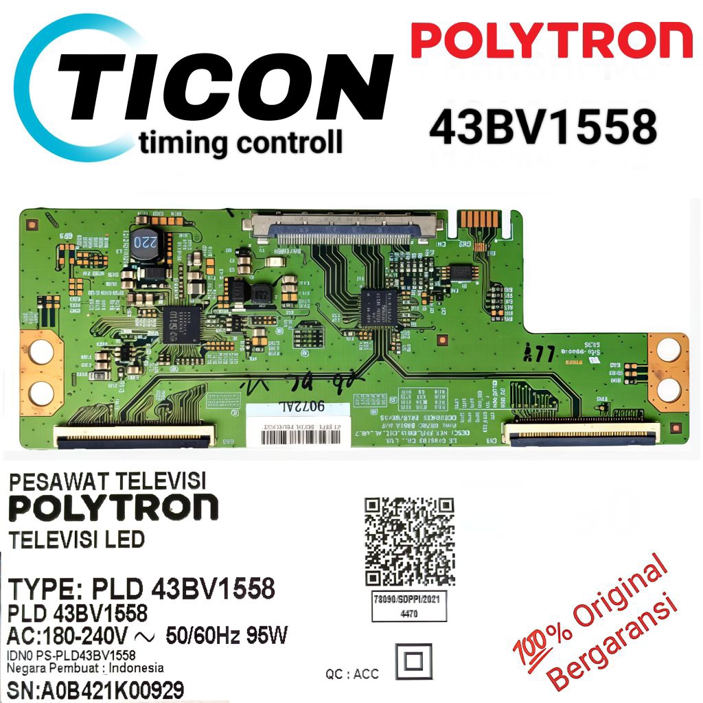 POLYTRON PLD43BV1558 TCON Board  / Timming Control V17 Televisi LED 43" 43BV1558 TICON 43 inch PLD 4
