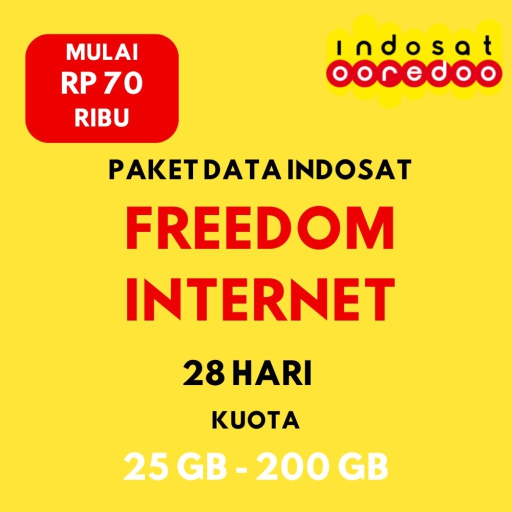Paket Data Indosat IM3 Freedom Internet 28 Hari – Kuota 25GB/30GB/42GB/44GB/50GB/52GB/70GB/100GB/150