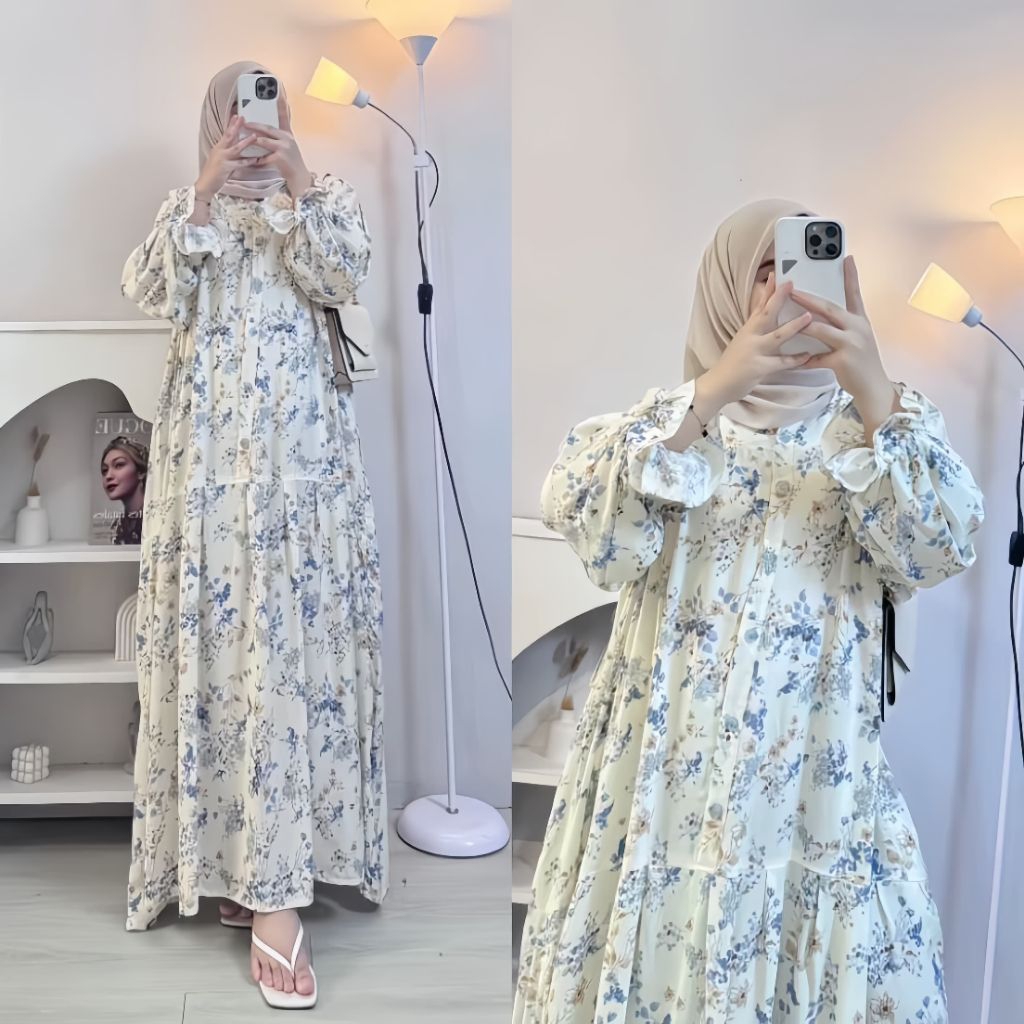 Daisy Dress Gamis Muslim Lengan Balon Busui Bahan Rayon Diamond Premium