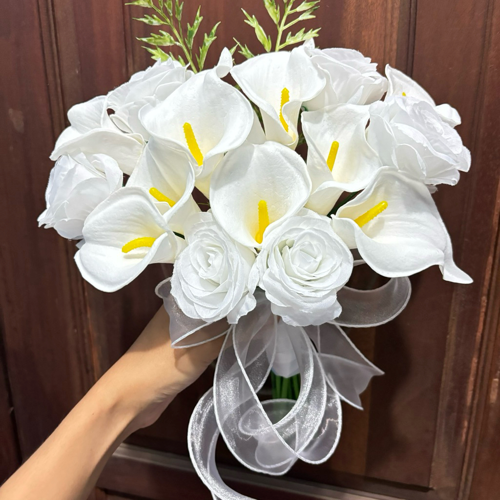 READY Calla Lily Mawar Bridal Bouquet/wedding bouquet/buket bunga calla lily mawar/handbuket/handbou
