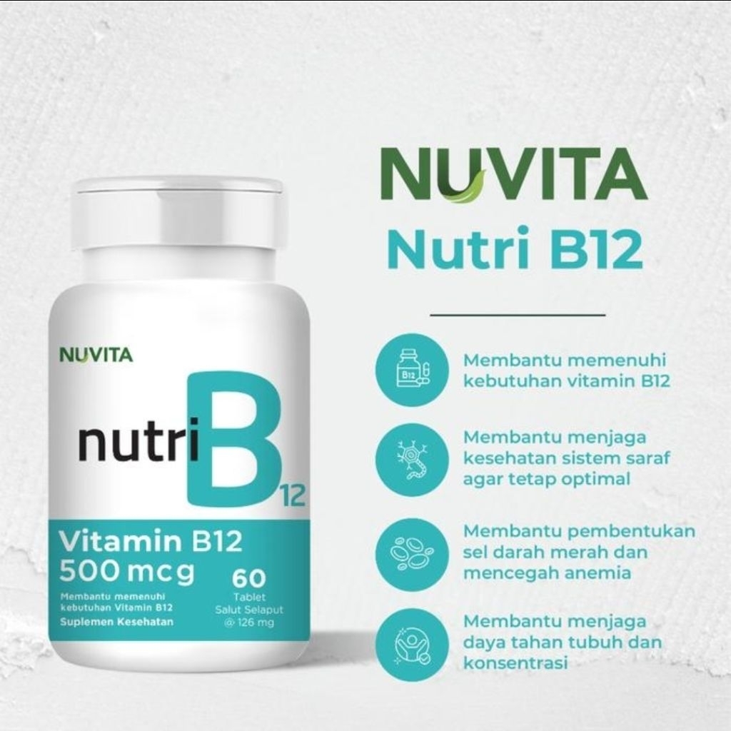 Nuvita nutri vitamin b 12 b12 500 mcg 60 tablet tabs cyanocobalamin