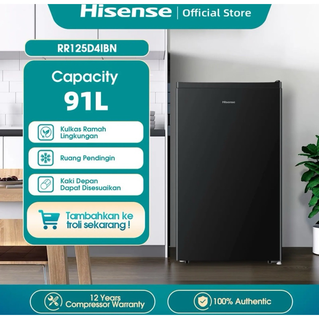 KULKAS HISENSE 1 PINTU 125D4IBN - KULKAS MINI HISENSE 1 PINTU 91 LITER - KULKAS ANAK KOS HISENSE - K
