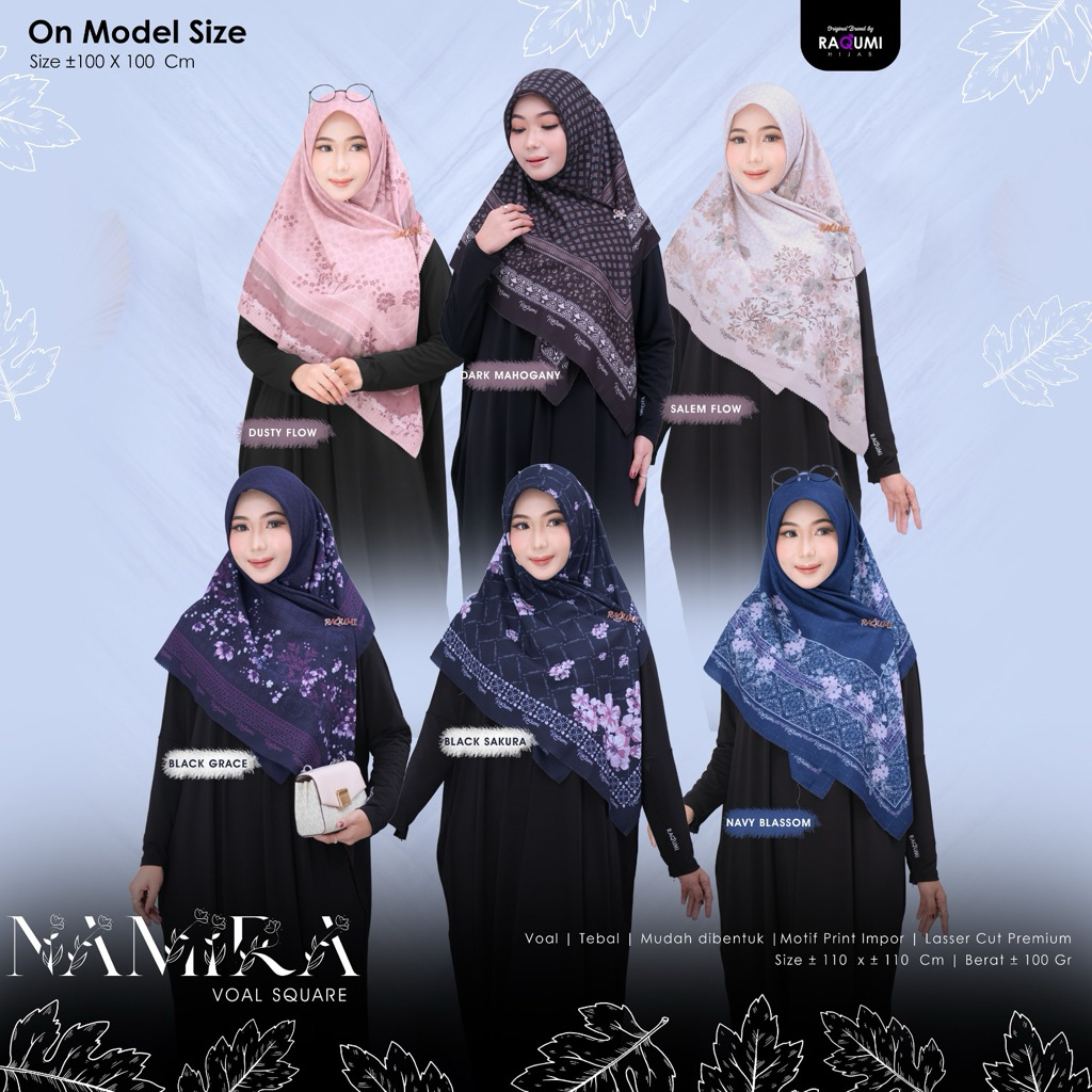 Namira Voal Square Hijab Original Raqumi Hijab Wanita SegiEmpat Voal Motif Raqumi Hijab Namira