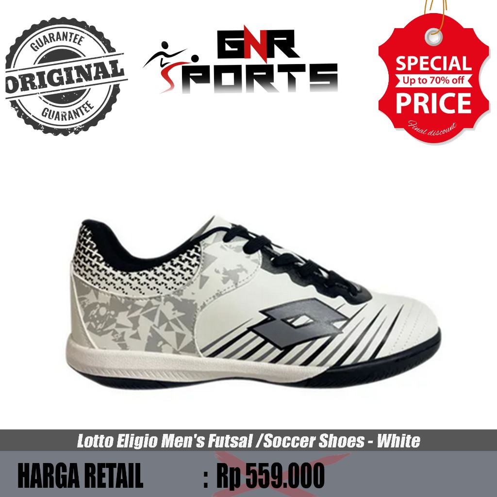 Sepatu Futsal Lotto Eligio Men's Futsal /Soccer Shoes - White Original 100%