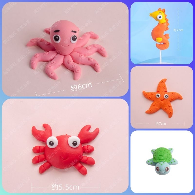 Hiasan Kue Tema Pantai || Cake Topper Hewan Laut Clay || Cake Topper Tema Lautan