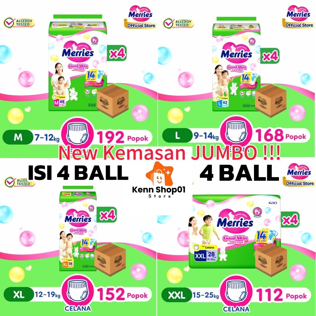 MERRIES PANTS JUMBO 1 KARTON 4 BALL M48 L42 XL38 XXL28 M50 L44 POPOK CELANA
