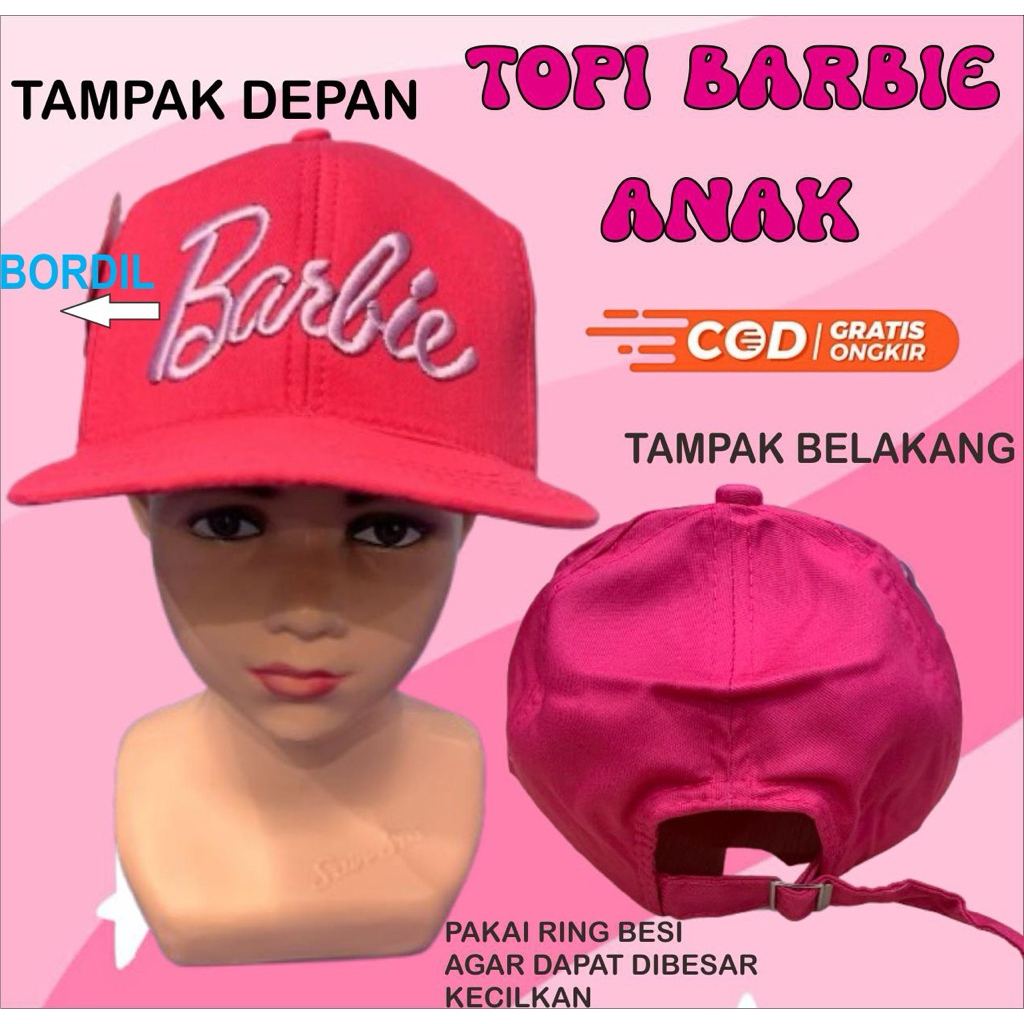 TOPI ANAK PEREMPUAN//TOPI ANAK BARBIE//TOPI ANAK BORDIR//TOPI ANAK CEWEK