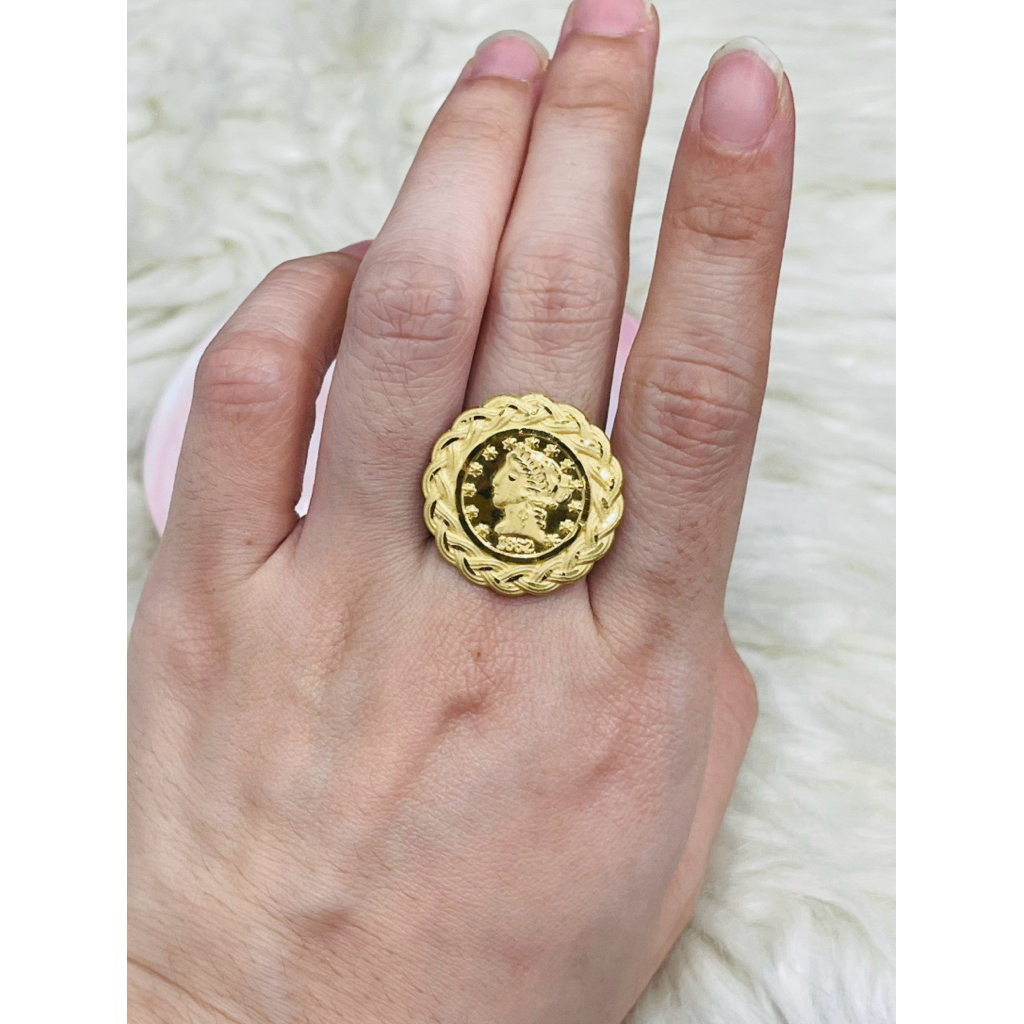 Cincin koin medium simple elegant mewah uk 15 adjust emas asli kadar 700