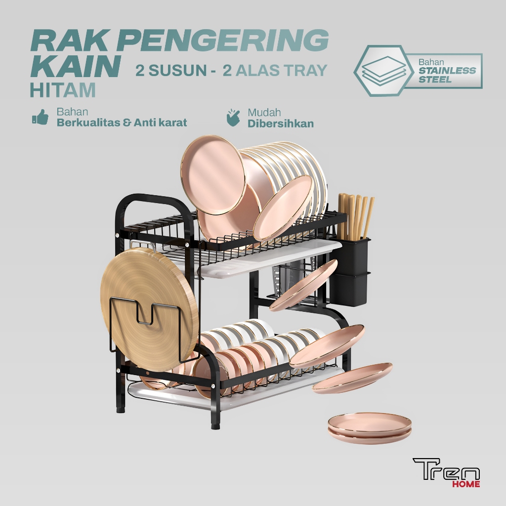 Rak Piring Aesthetic Putih Hitam Minimalis – Kitchen Rack Anti Karat Dapur Kekinian AA257-AA264