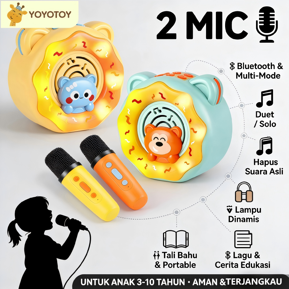 YOYOTOY Mainan Mikrofon Anak Mikrofon Wireless Bluetooth Karaoke Mini Set Karauke Speaker Microphone
