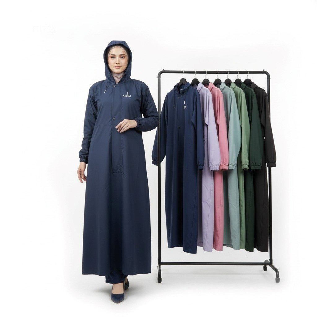 Raincoat Gamis Dewasa UltraComfort dengan Karakter Siluet Panjang dan Warna Timeless