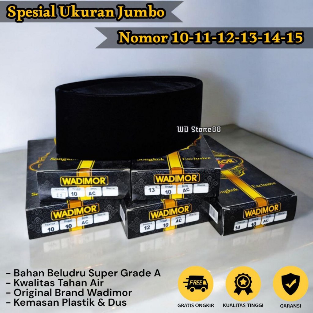 Peci Hitam Wadimor Jumbo | Peci Songkok Hitam Jumbo | Peci Hitam Polos Wadimor | Peci Ukuran 16