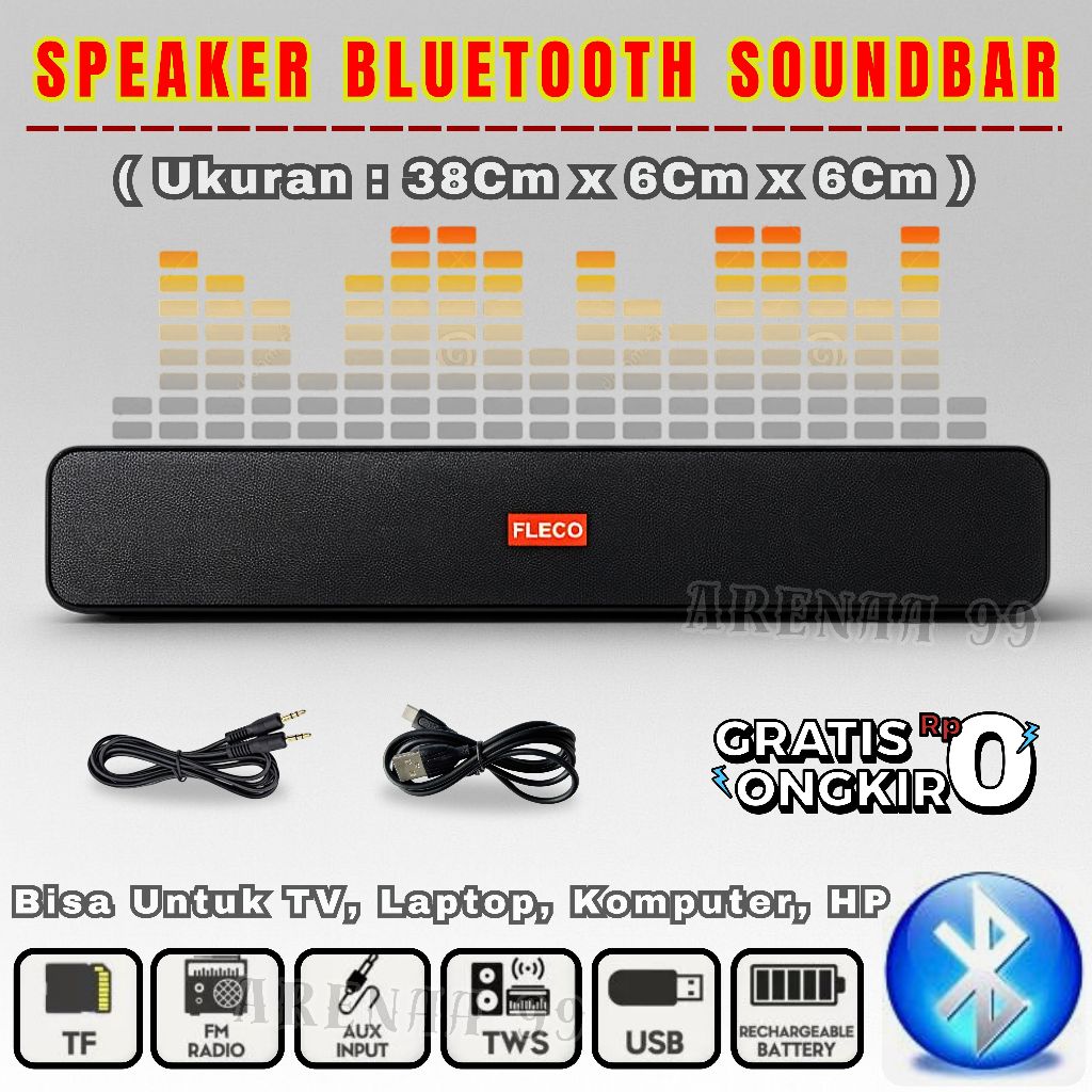 Soundbar Super BASS FLECO F-551 BT Speaker Panjang Soundbar Bluetooth Stereo Subwoofer Theater Audio