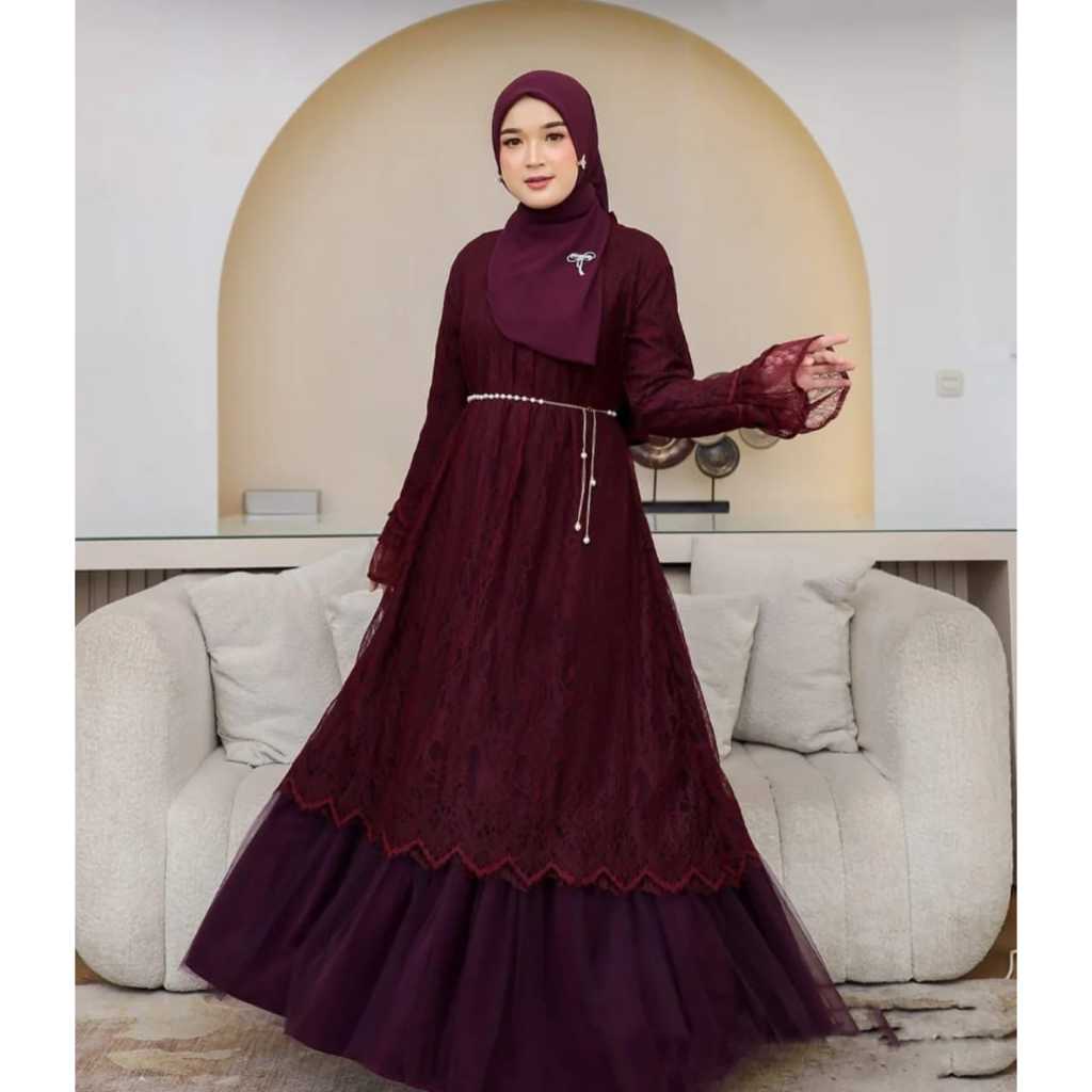 COD Renjana dress couple Princessa Flami Pink Muslim Dress With Flowers