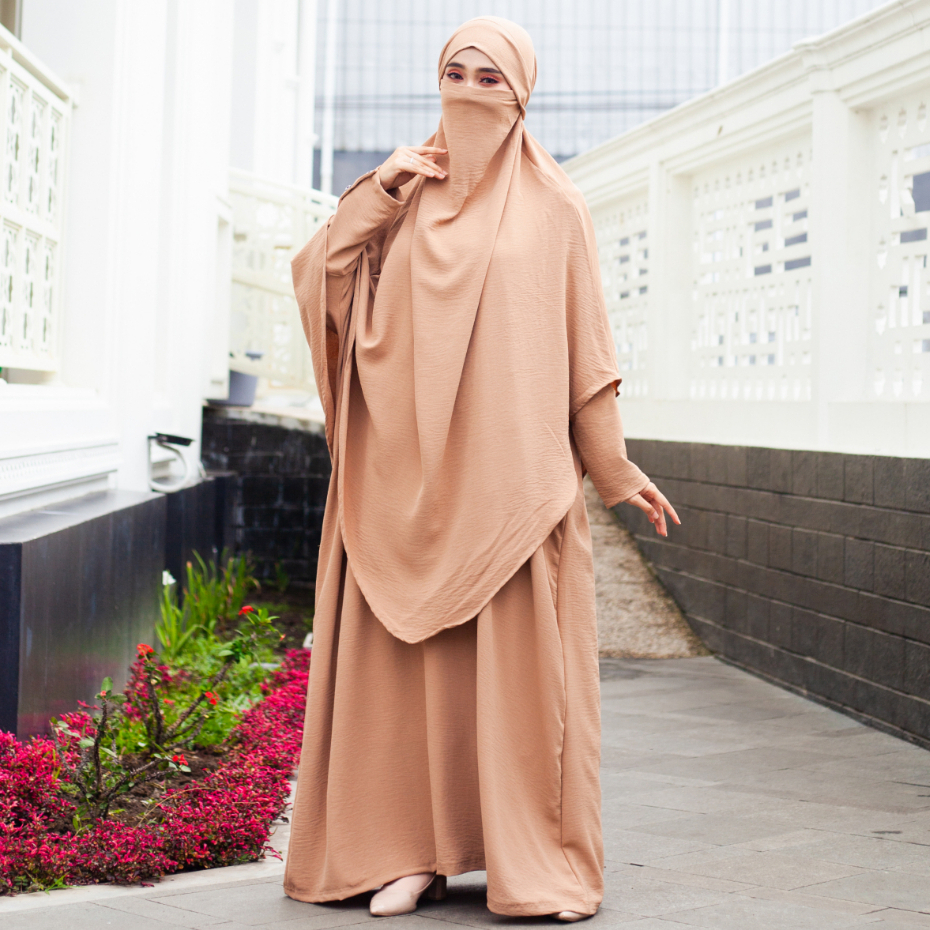Asfara - Habsya Abaya Set Capuccino | Gamis French Khimar Set Niqab | Abaya Set Hijab