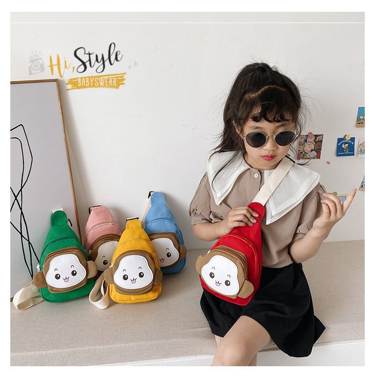 Tas Anak Karakter Monyet 3D – Tas Selempang Mini Kanvas untuk Balita, Cocok untuk Hadiah