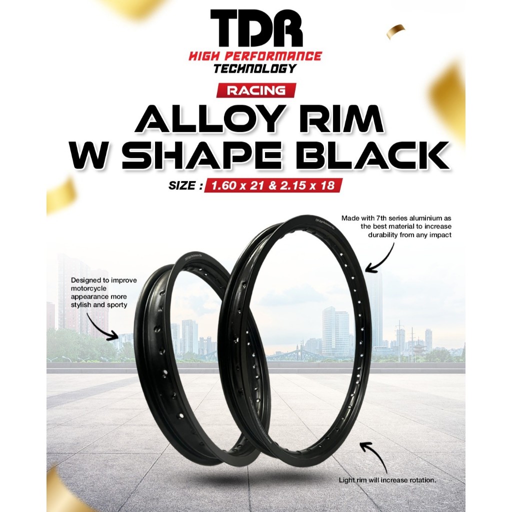 TDR VELG W SHAPE RING 18-215 DAN 21-160 BLACK HITAM LINGKAR MOTOR KLX CRF WR KILAT