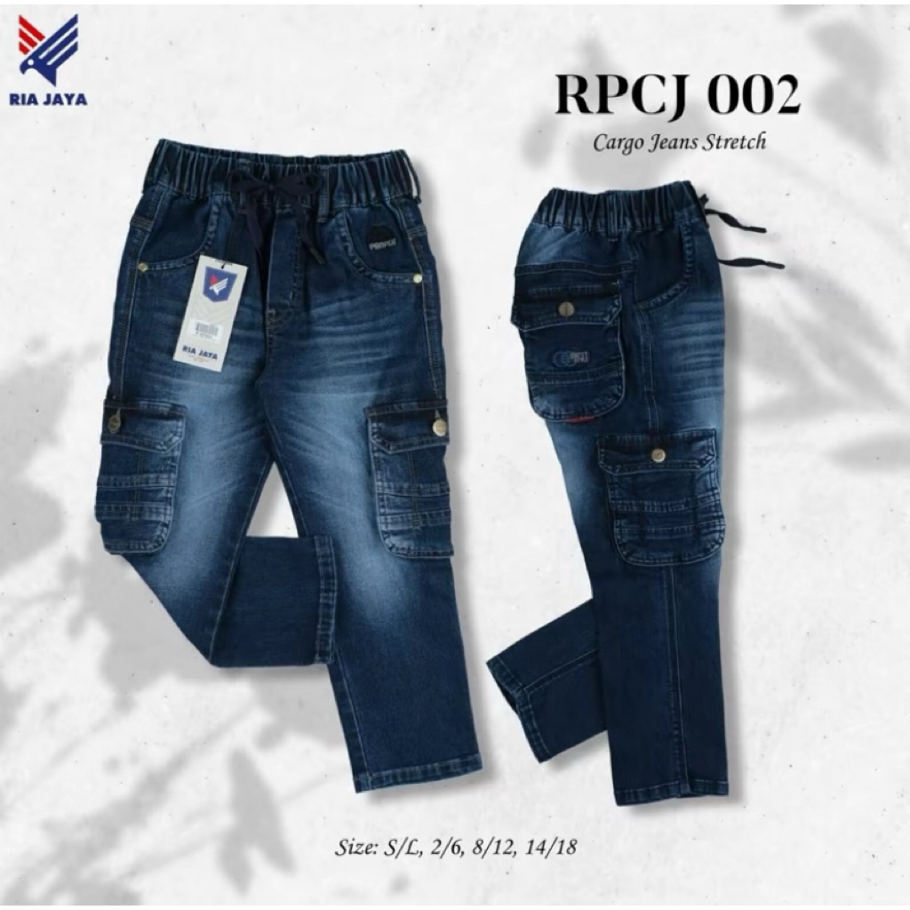 RIA JAYA | CELANA PANJANG JEANS KARGO STRETCH(BISA COD)
