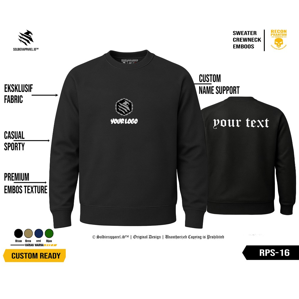 sweater crewneck Embos | Bisa Custom Gambar Bebas | Recon Phantom Series