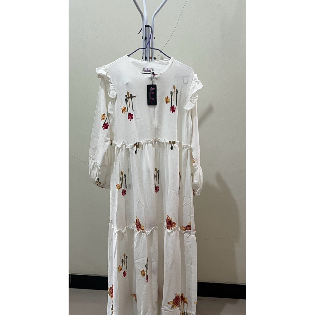 DRESS LINA LIVIA PUTIH BUNGA BORDIR