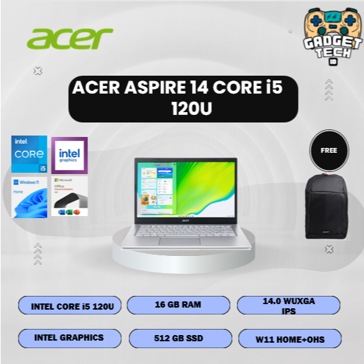 ACER ASPIRE 14 CORE I5 120U 16GB 512GB W11+OHS 14.0WUXGA IPS GRY -51M.52V6