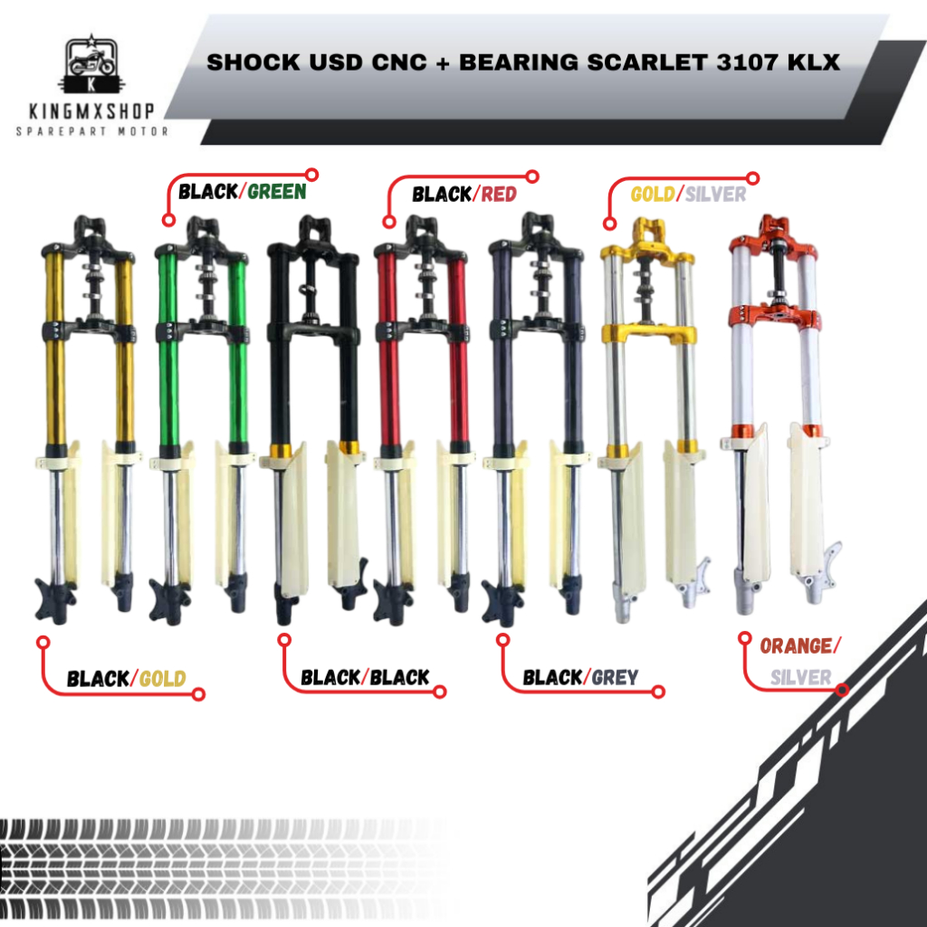 SHOCK USD CNC + BEARING KLX { TYPE 3107 } "Original Scarlet" Sokbeker Shock Upside Down Skok Depan