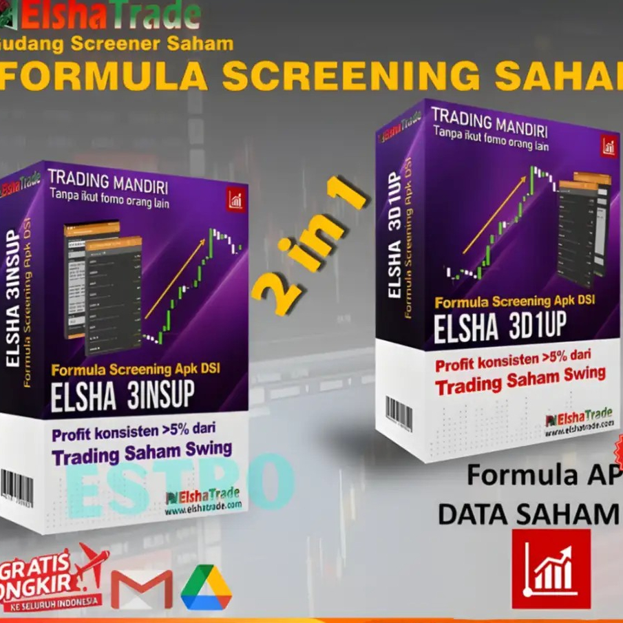 Combo 2in1 ELSHA 3D1UP-3INSUP Formula Screening Trading Saham Swing Rumus Screener Apk Aplikasi DSI 