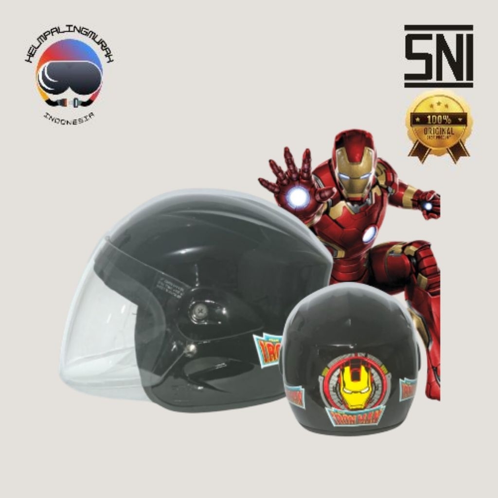 Great Helm Kids Kop dan Pet Motif Karakter Iron Man Anak 5 Tahun Laki-laki Termurah SNI