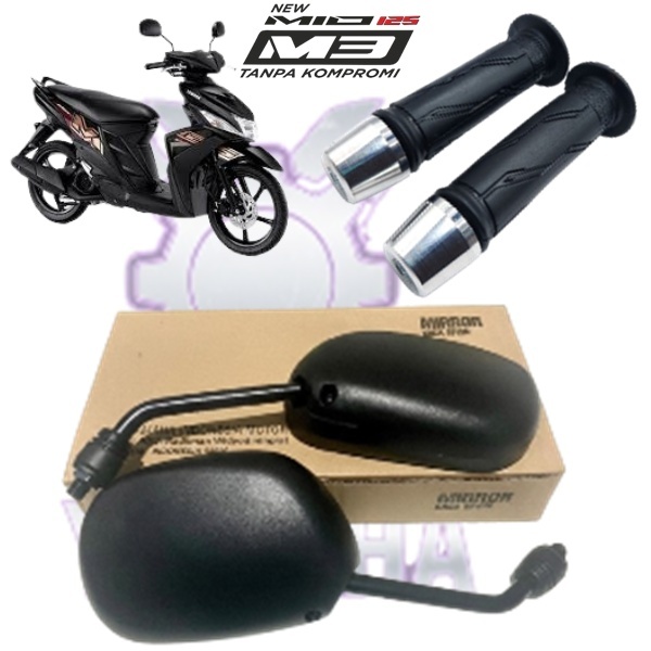 Spion Motor Mio M3 mio 125 Mio S Kaca Cembung 1 Set Kanan-Kiri + Plus karet grip + Jalu CNC Chrome
