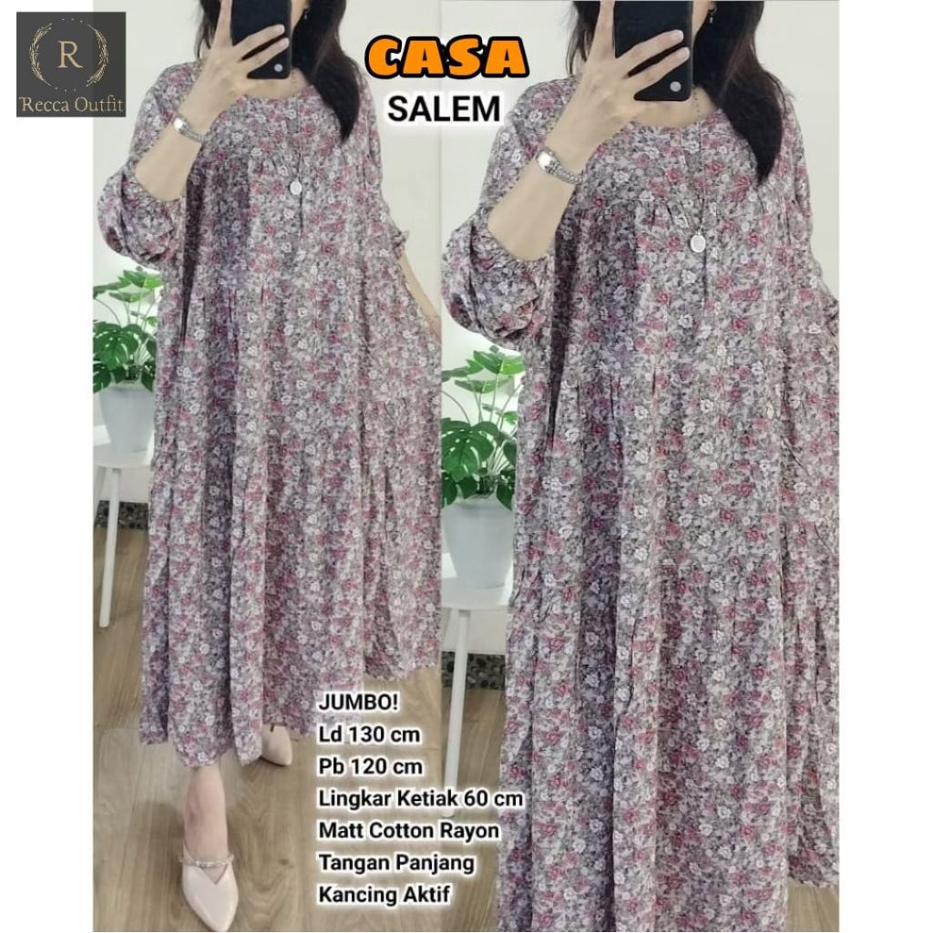 CASA LONG TUNIK JUMBO/TUNIC MIDI OVERSIZE MOTIF BUNGA/RESLETING DEPAN LD 130 CM FIT XXXL BAHAN COTTO