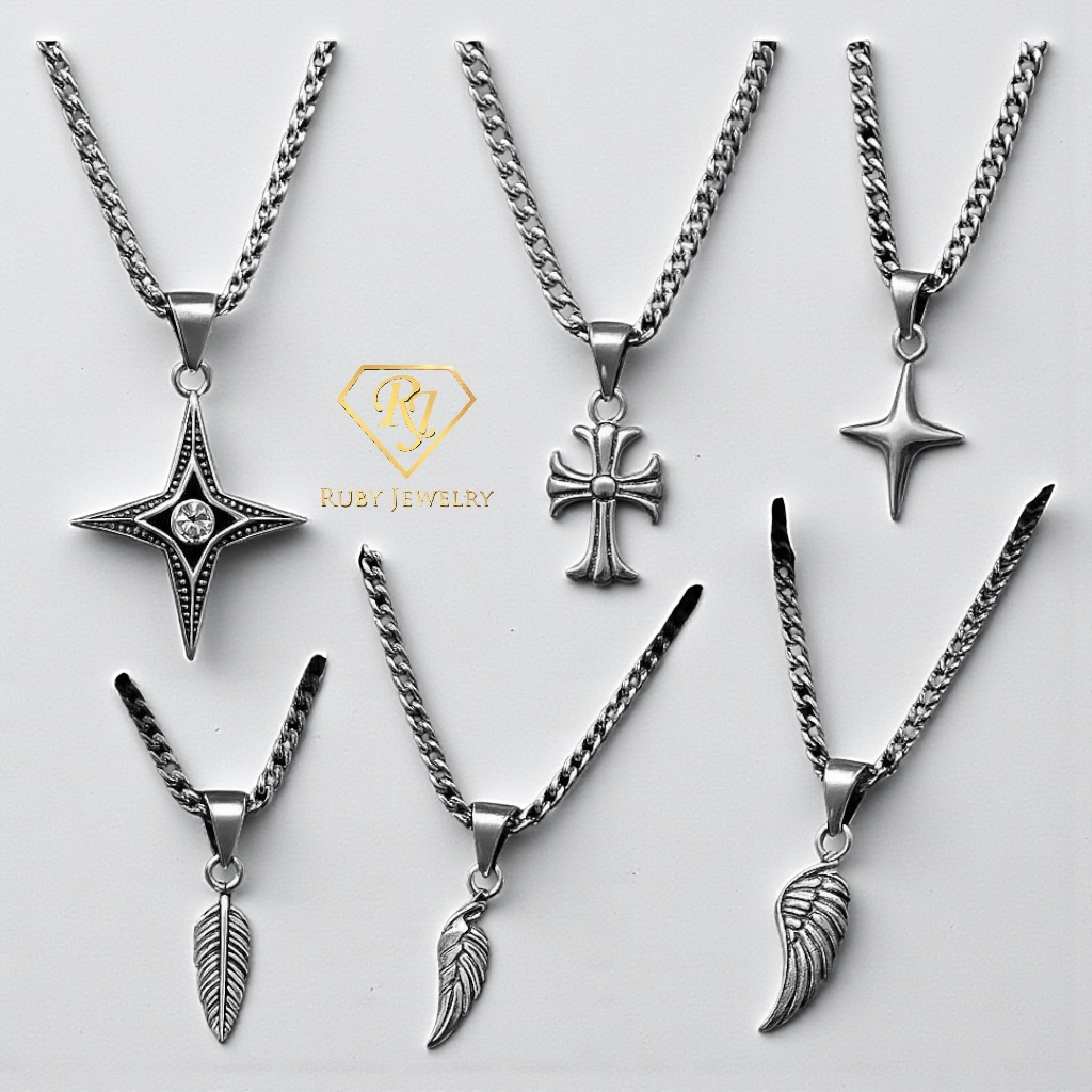 RubyJewelry Kalung Smile Necklace Cross Star Bintang Pendant Korea Style Perak Silver Pria Wanita