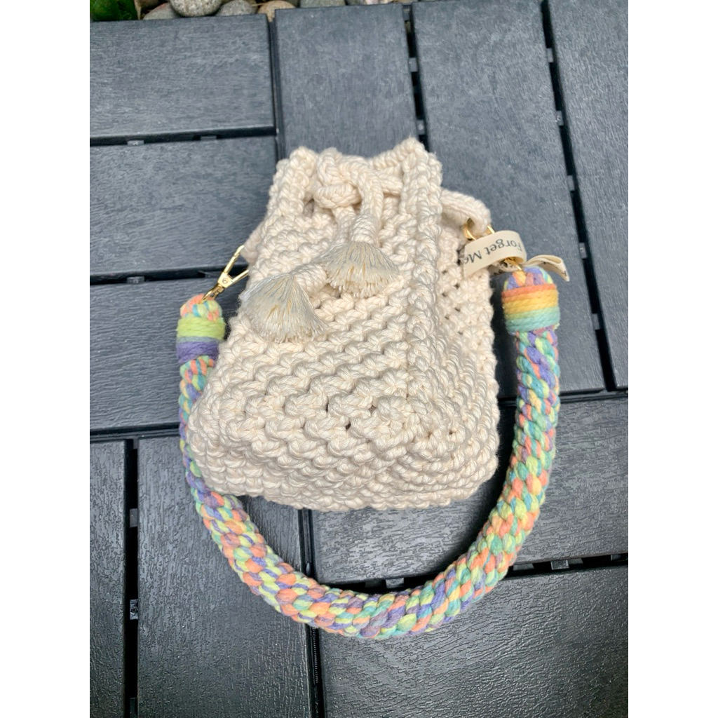 (Preloved) Bucket Tas Macrame Forgetmeknot