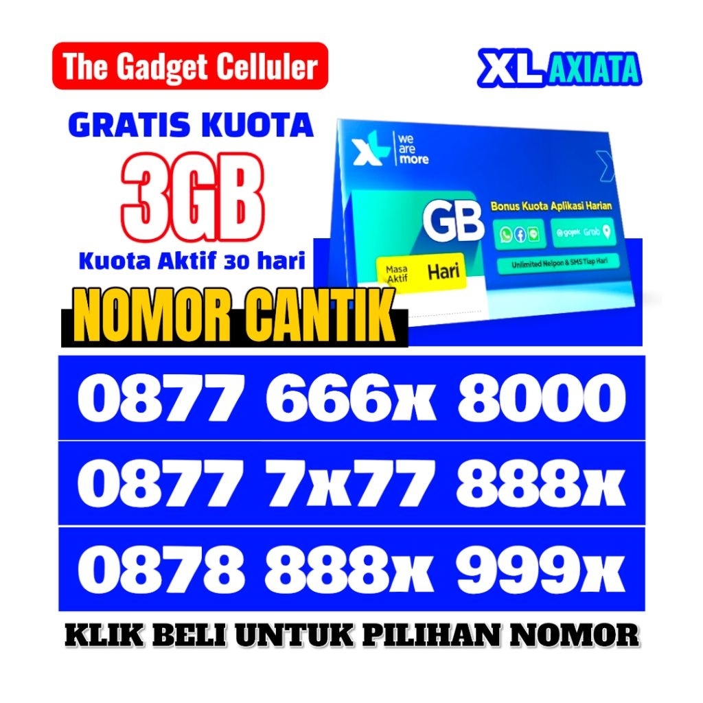 Kartu Perdana Cantik XL-Axiata 4G/5G ABAB/888 Nomor Nasional | Kuota 3GB (E.0001)