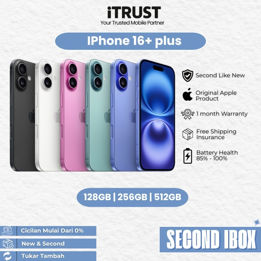 Iphone 16+ Plus ex iBox Garansi 2 Bln 100% Original Second Resmi FULLSET 128GB/256GB - iTRusT BEC