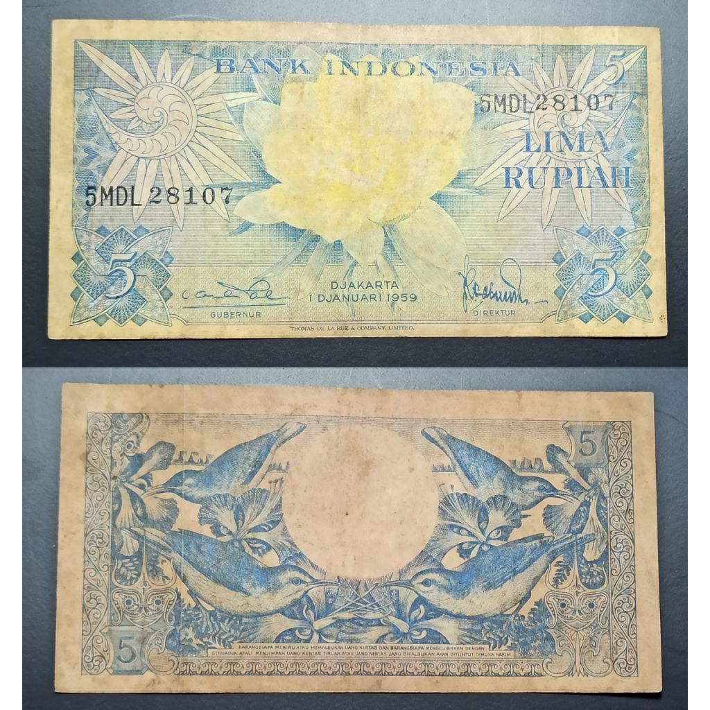 uang kuno Indonesia 5 rp bungga 1959 p2527