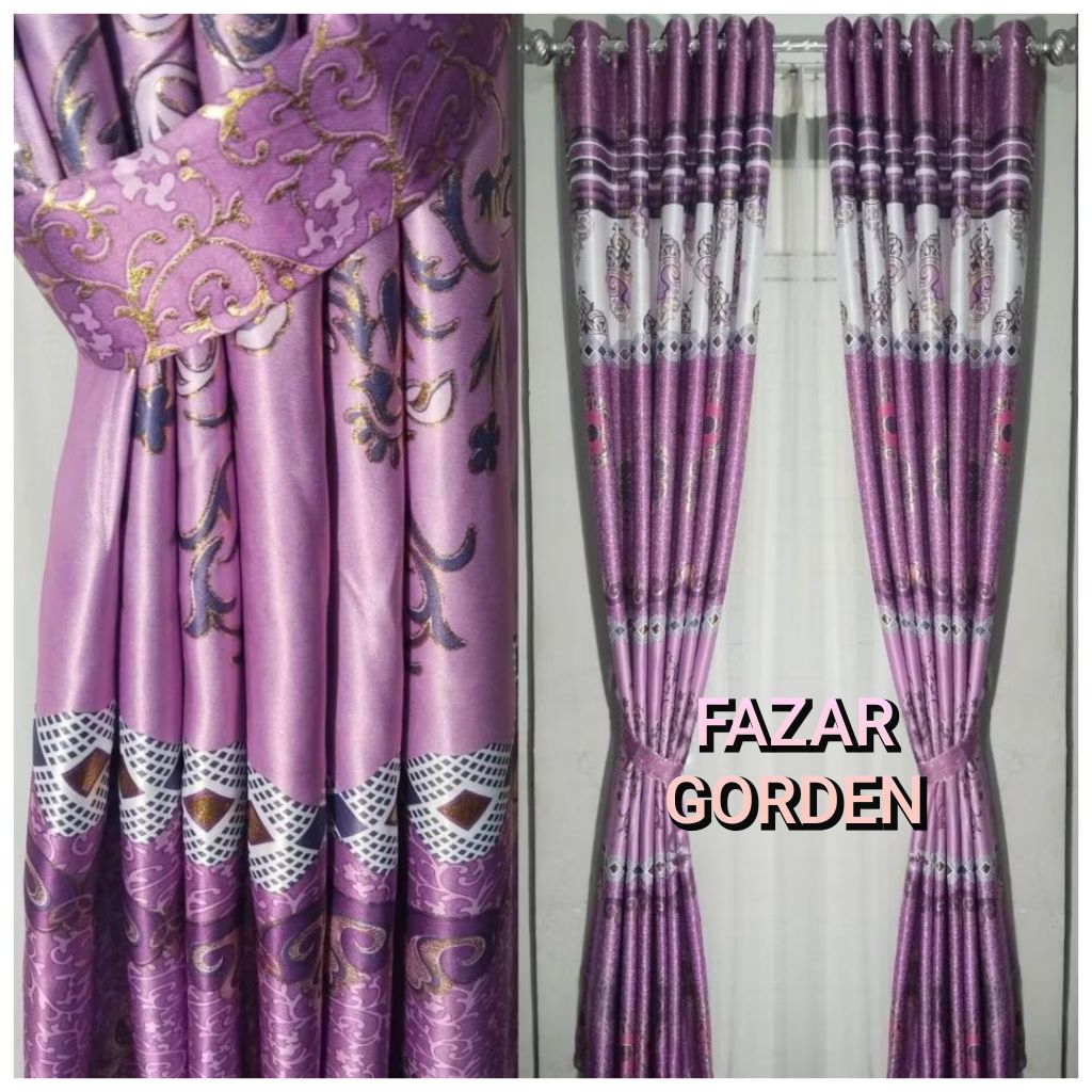 Gorden jendela dan pintu kamar tidur blackout import ungu 6 gelombang panjang mewah tebal model Smok