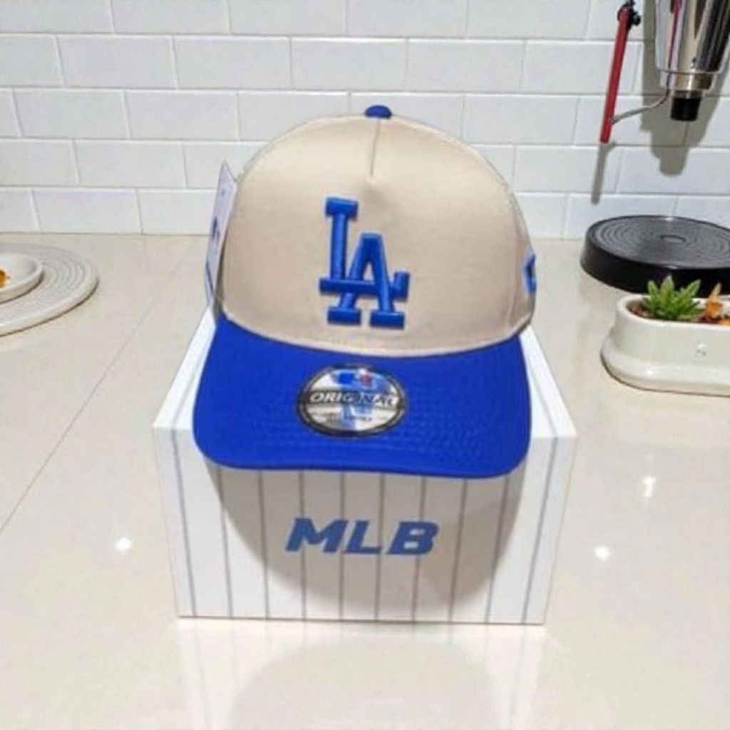 TOPI BASEBAL PREMIUM PRIA WANITA LOGO LA/NY WARNA KOMBINAS KREM PISORI BIRU