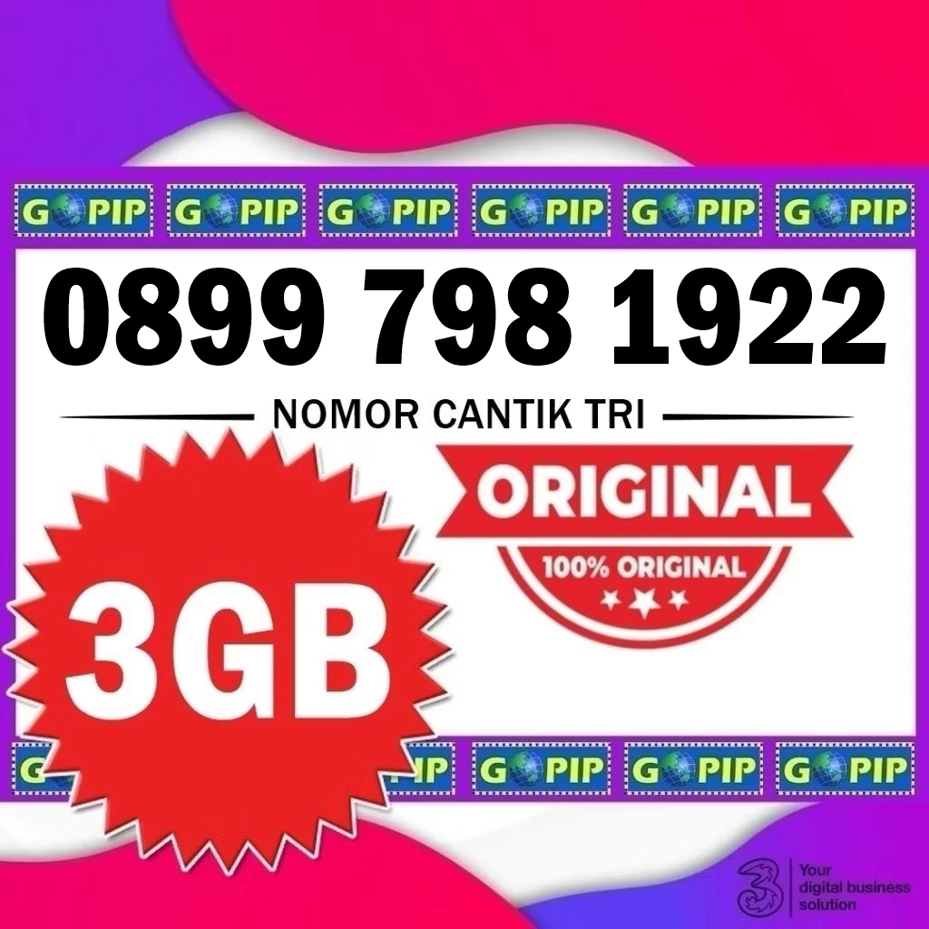 Nomor Cantik 1922 Tri 11 Digit + Kuota 3GB Support 5G