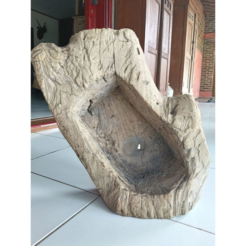 lumpang atau lesung mini kayu jati antik lawasan