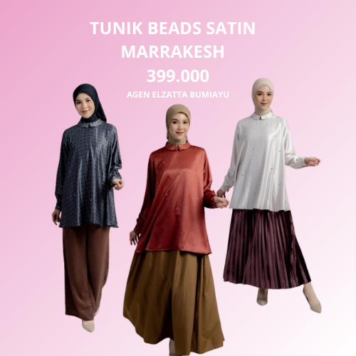 Elzatta Tunik Beads Satin Marrakesh Tunik Wanita Bahan Satin Premium Beads Adem Nyaman Dipakai