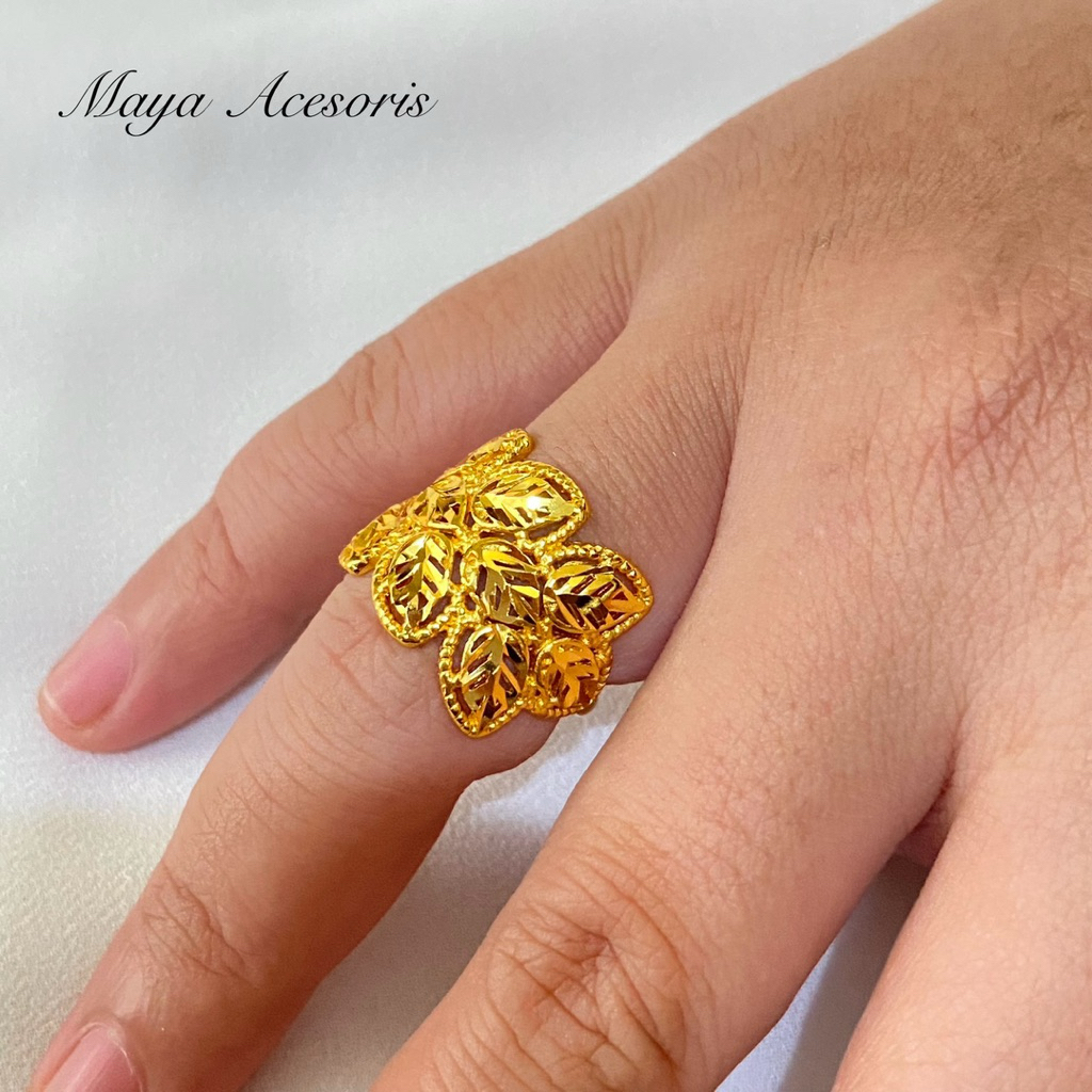 Cincin Daun Dubai Titanium lapis Emas 24k