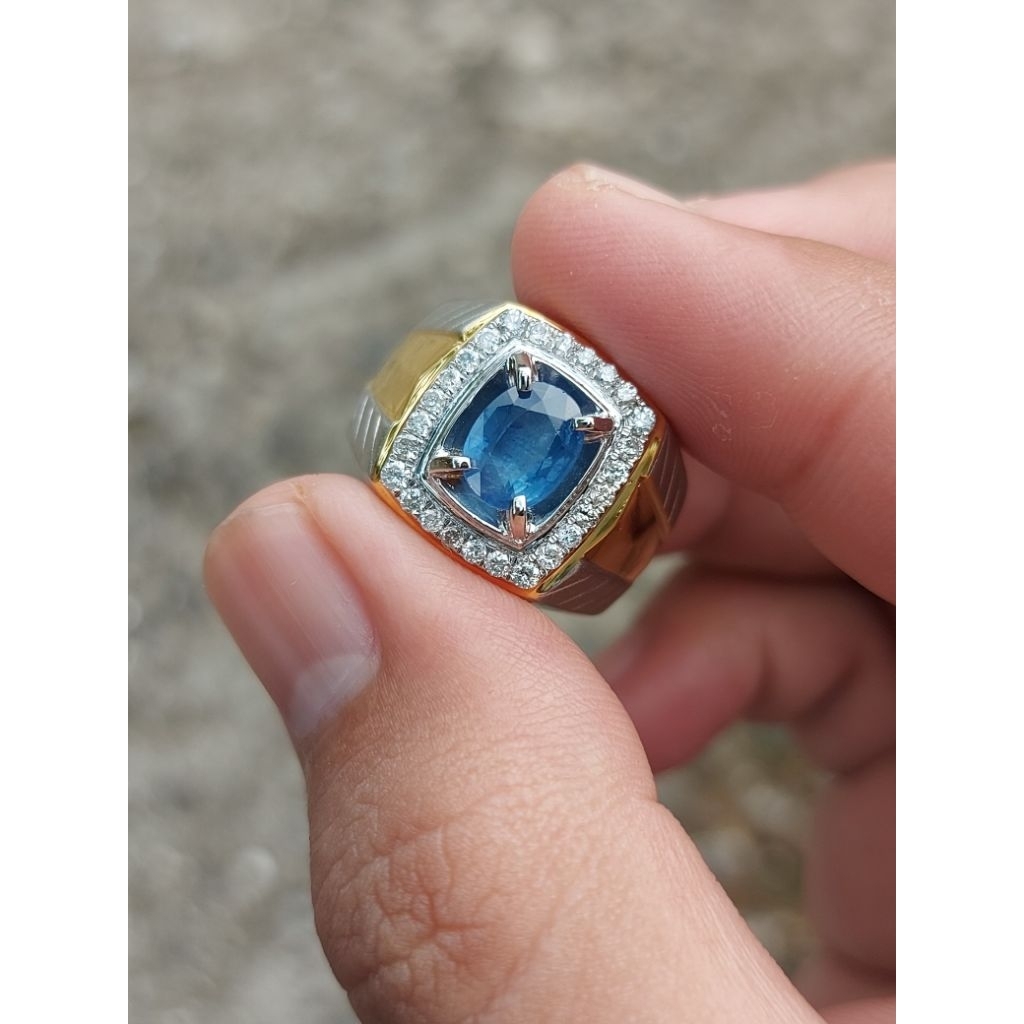blue sapphire Ceylon dan berlian ring perak
