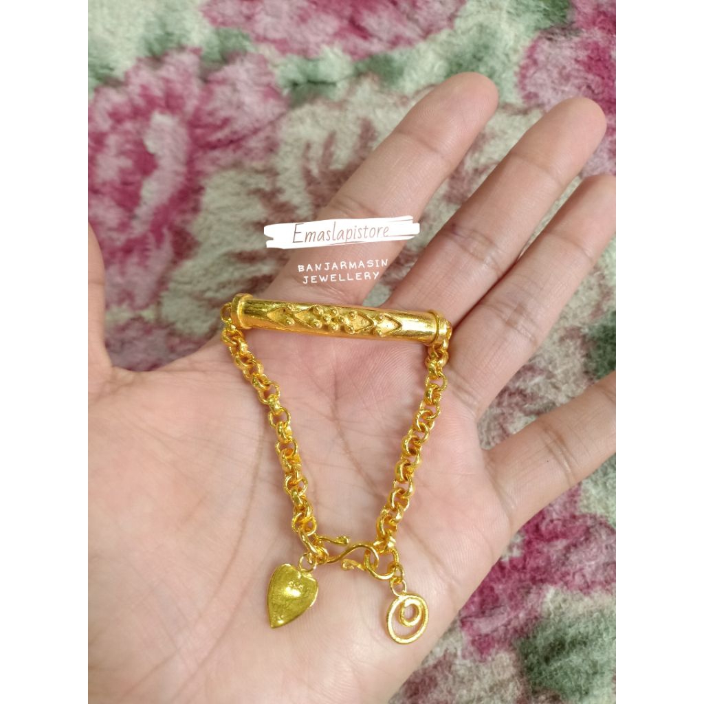 Gelang Medium Mano Bambu Ukiran Lapis Emas 999 Banjar
