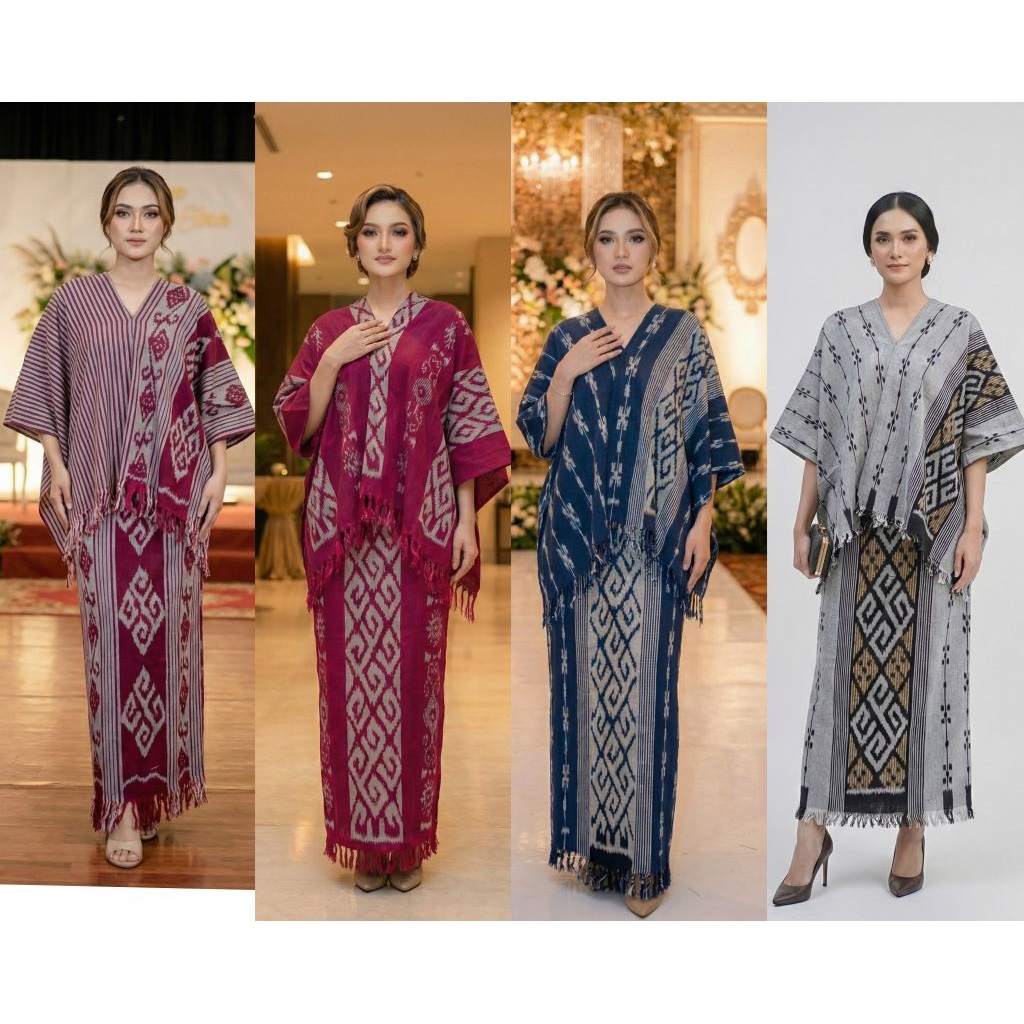 One Set Ethnic MARIMAR (Top Batwing & Rok Rits Belakang Pinggang Karet ) Ori Tenun Troso