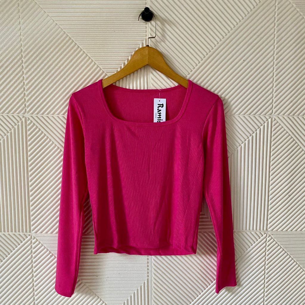 ByNayla - Atasan crop rajut wanita lengan panjang | atasan wanita | kaos kerah kotak | baju wanita