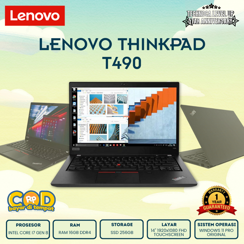 Laptop Lenovo Thinkpad T490 T490S CI5 GEN 8 RAM 16GB SSD 256GB Touchscreen Garansi 1 Tahun