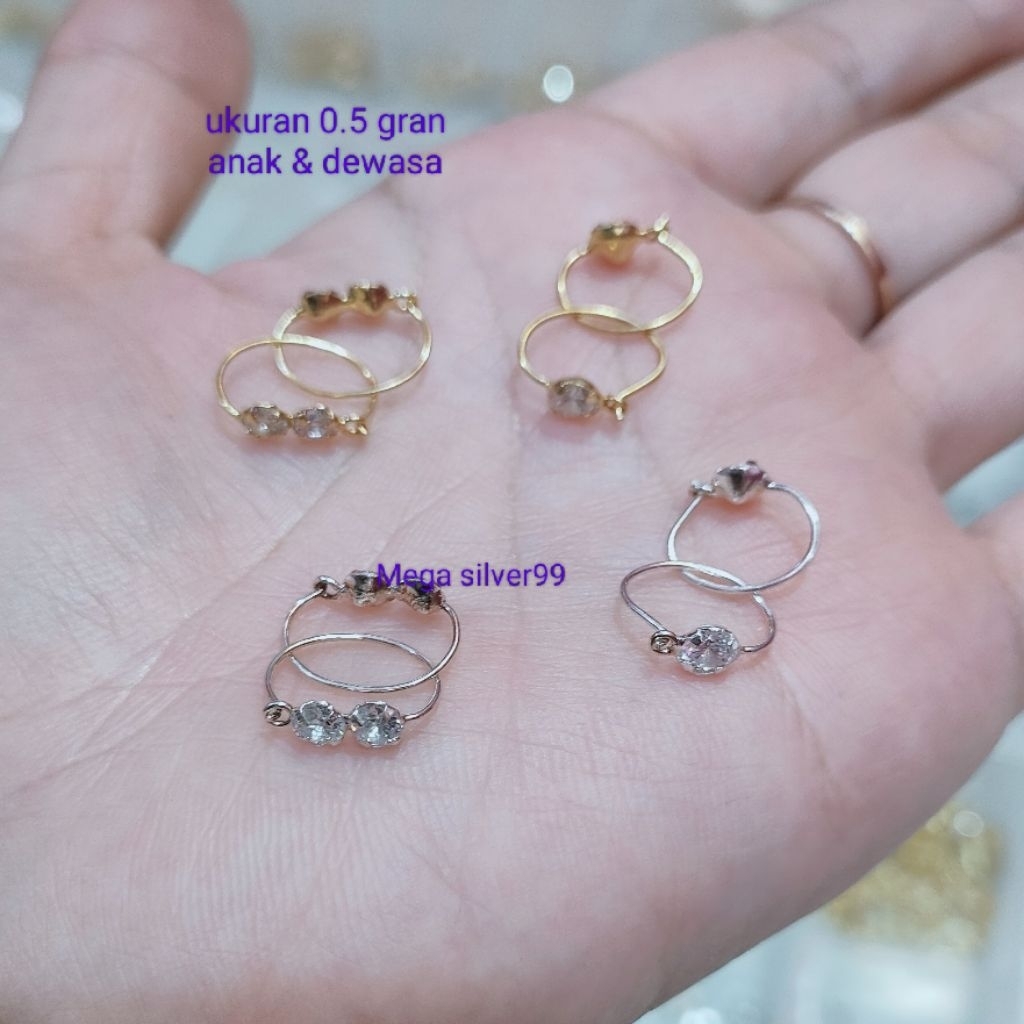 ANTING DEWASA KENIP MATA 0.5GRAM PERAK ASLI 925 LAPIS EMAS